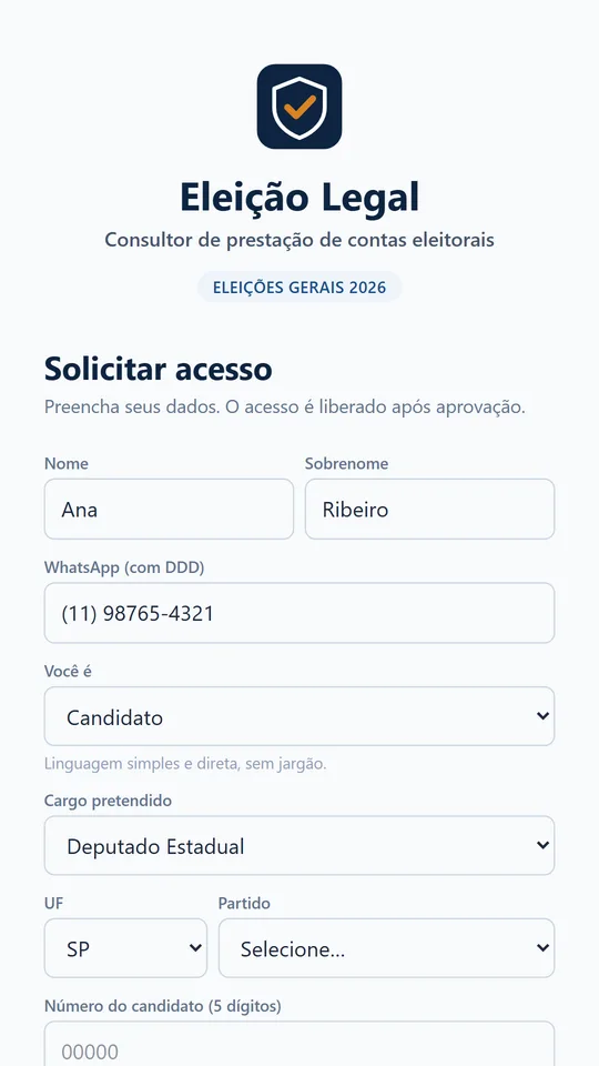 Cadastro em um minuto