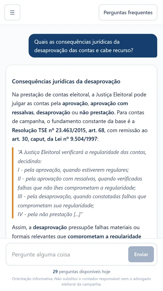 Resposta do aplicativo com fundamentação jurídica para advogado