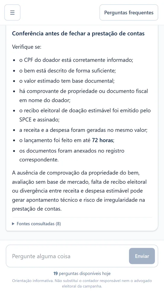 Resposta do aplicativo no registro técnico para contador
